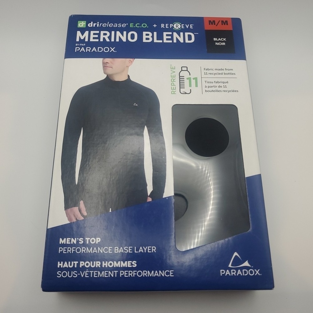 PARADOX Mens Sz M Merino Blend Performance Base Layer Top dri-release NIB
